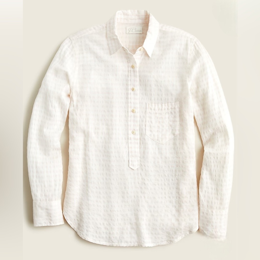 J.Crew NWT size 6 - Popover in gingham soft gauze - pale pink & white